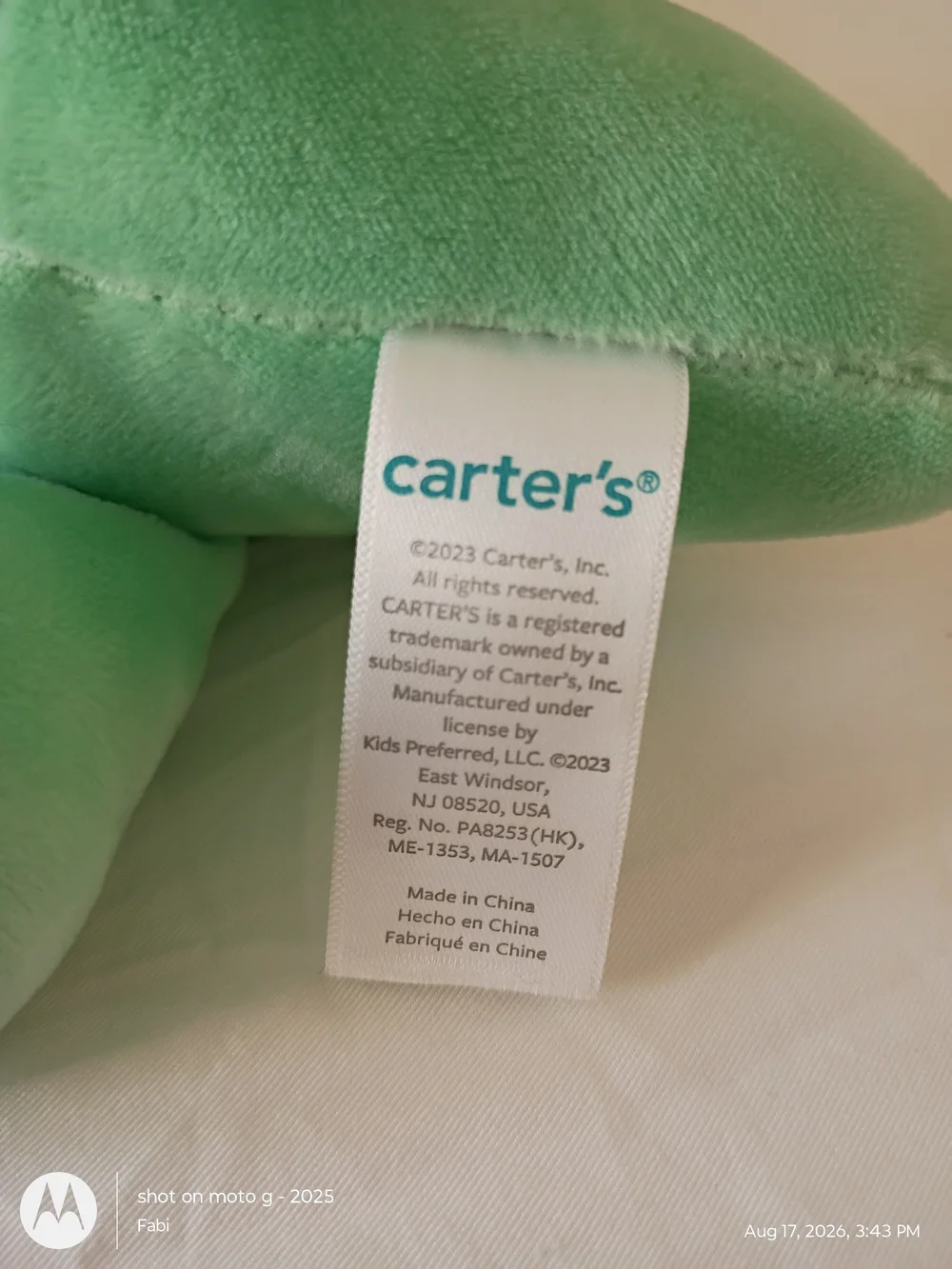 2023 Carters Wind Up Musical Baby Green Dinosaur Plush Toy Head Moves